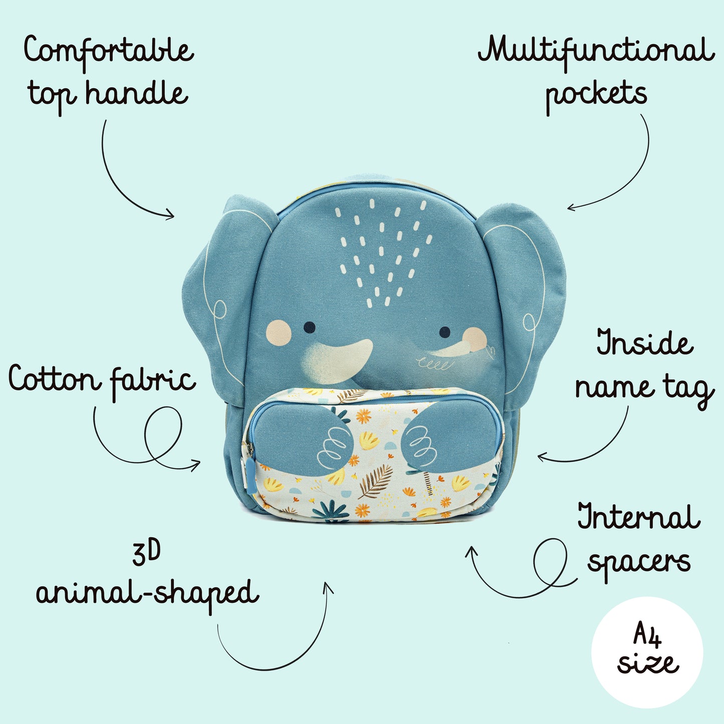 Kids Backpack - A4 Size - Chewy The Elephant
