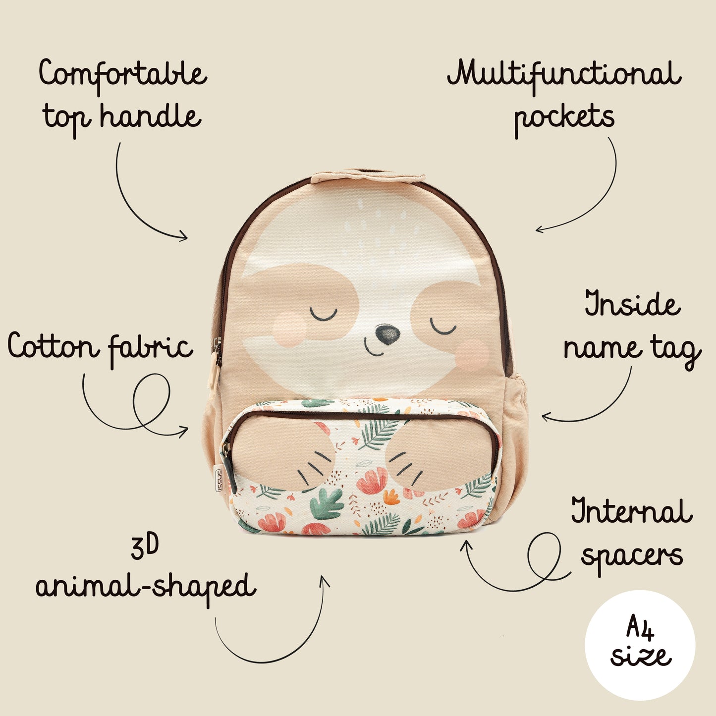 Kids Backpack - A4 Size - Gnawy The Sloth