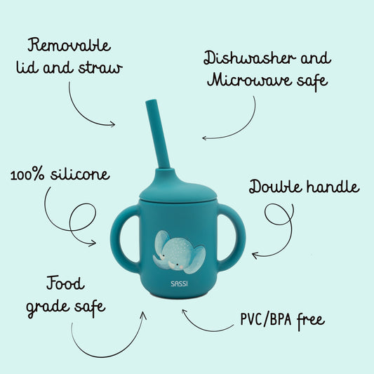 Taza con Cañita de Silicona - Chewy el Elefante