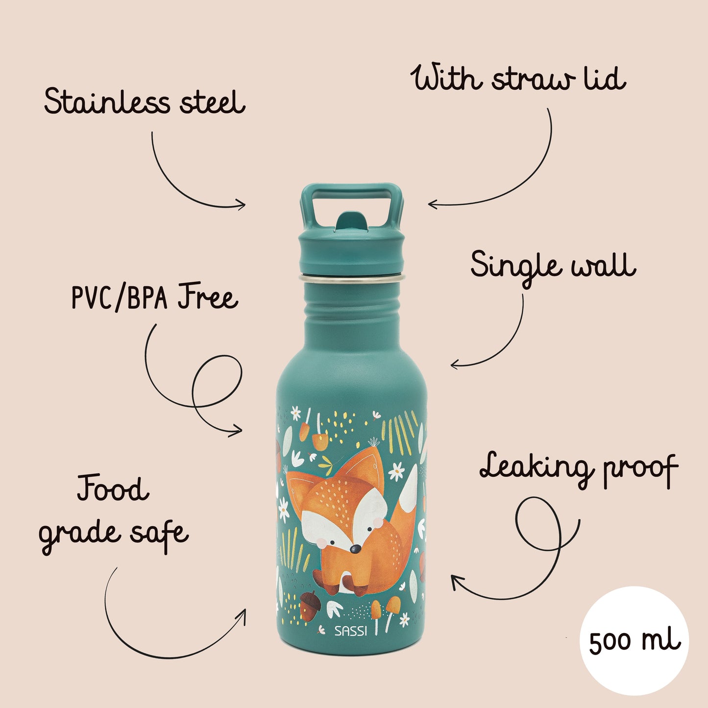 Botella de acero inoxidable - 500 ml - Crunchy El Zorro