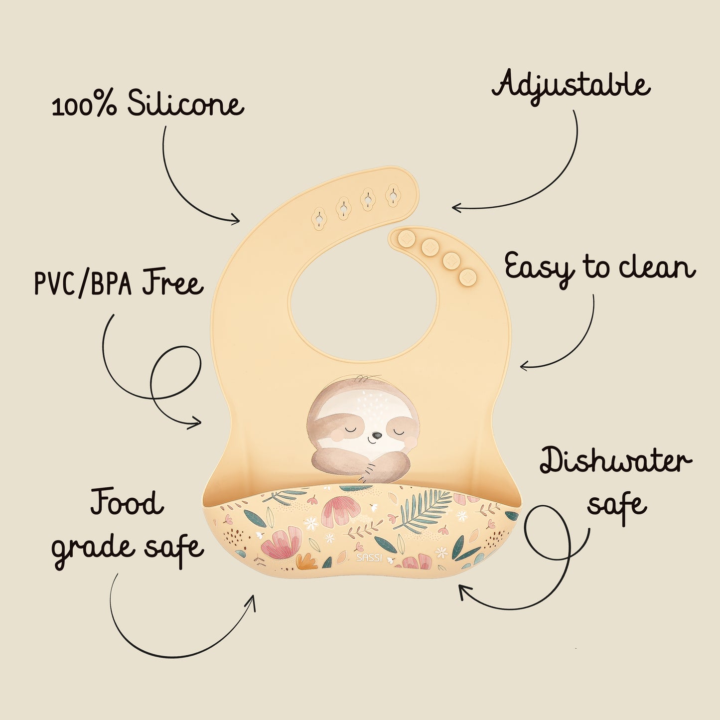 Silicone Bib - Gnawy The Sloth