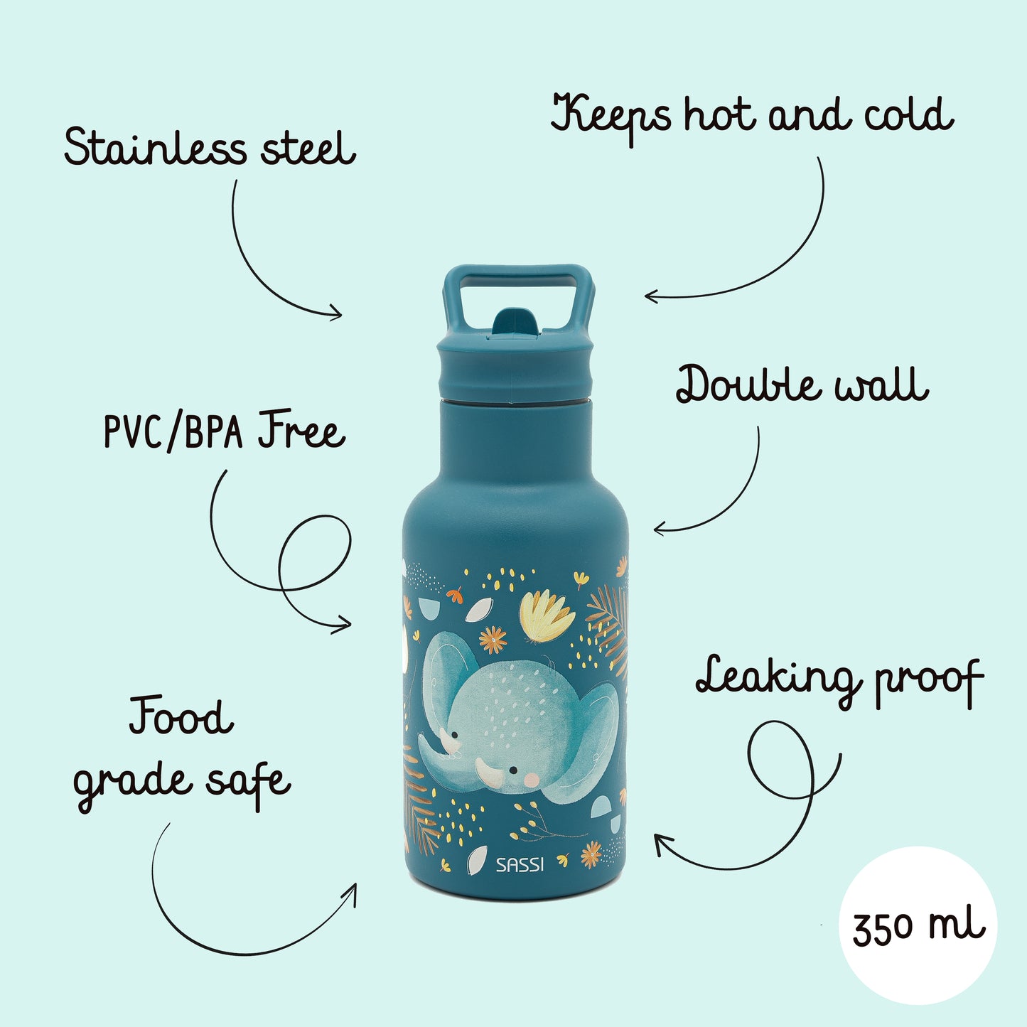 350 ml Botella de acero inoxidable con aislamiento al vacío - Chewy The Elefante