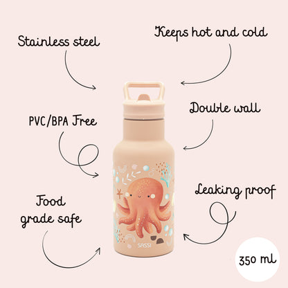 350 ml Botella de acero inoxidable con aislamiento al vacío - Slurpy El Pulpo