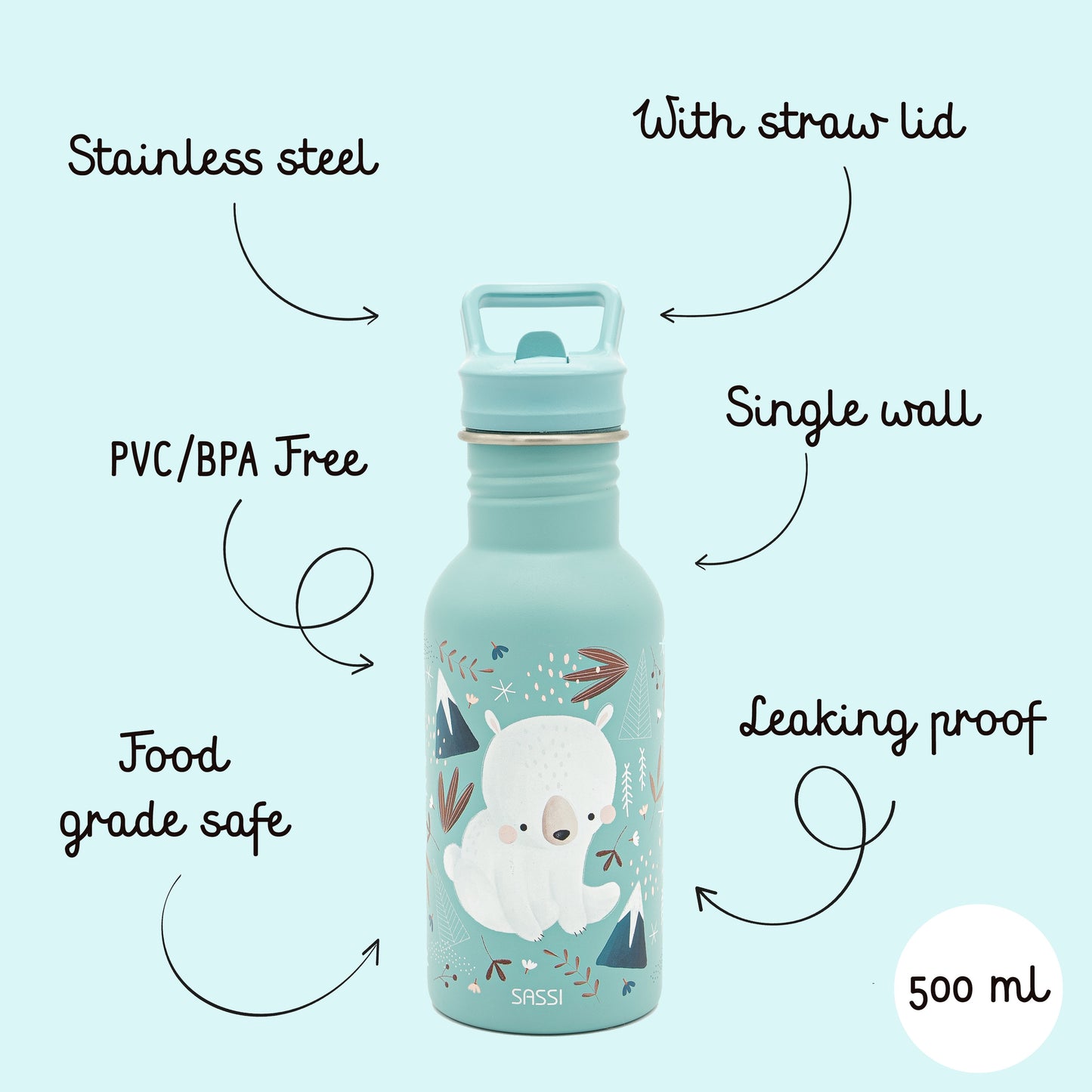 Botella de acero inoxidable - 500 ml - Munchy El Oso