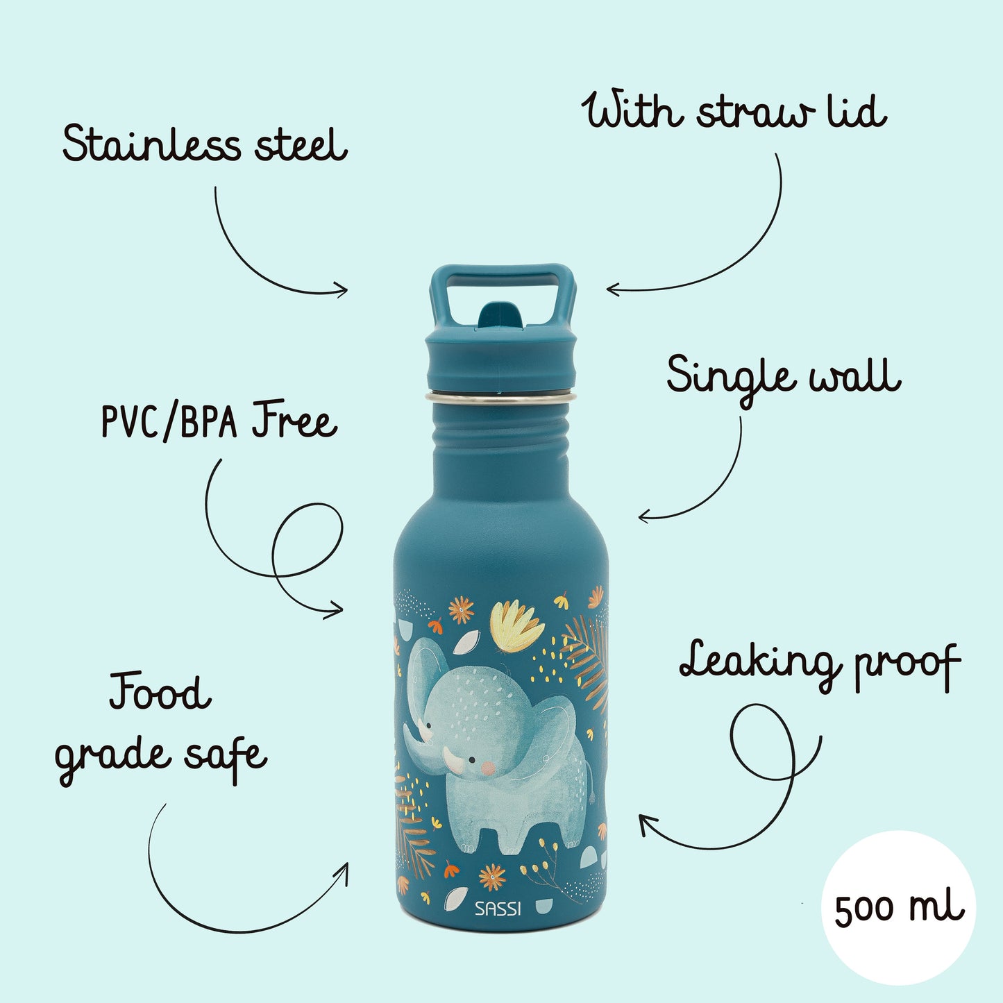 Botella de acero inoxidable - 500 ml - Chewy The Elefante