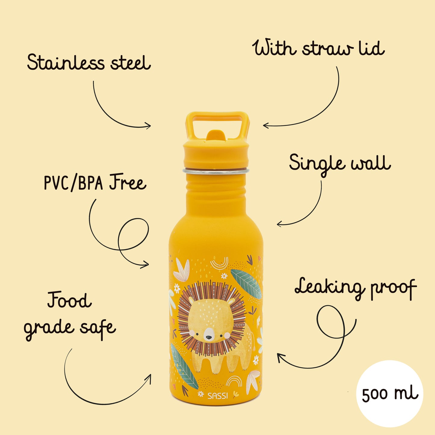 Botella de acero inoxidable -500 ml-Chompy el León